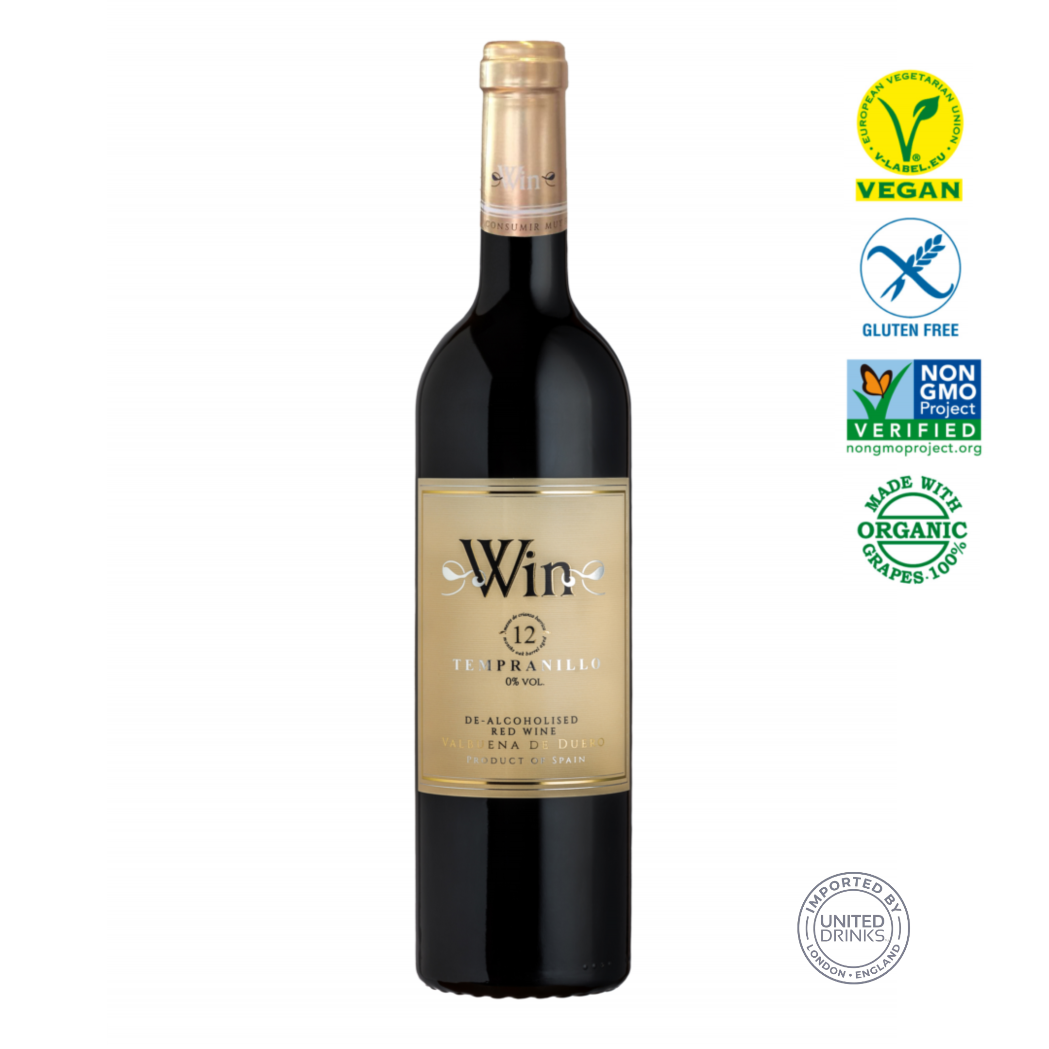 Win Tempranillo 12 Months Aged Organic De-Alcoholised Red Wine 75cl 0% ABV