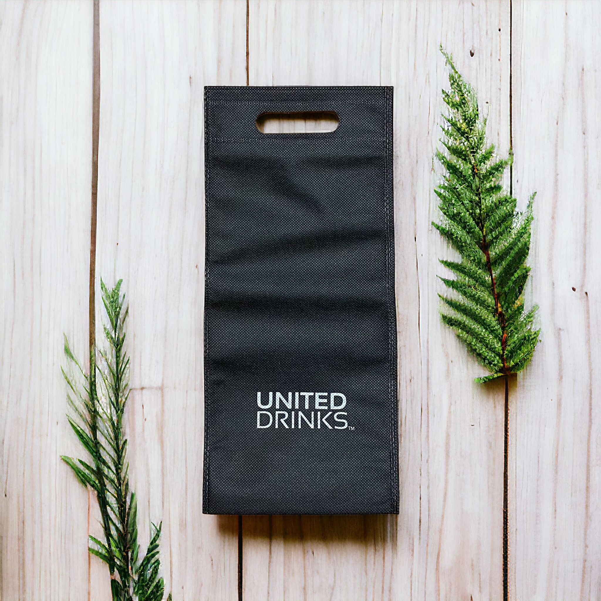 Black United Drinks Non-Woven Bag with Die-cut Handles (60gsm)