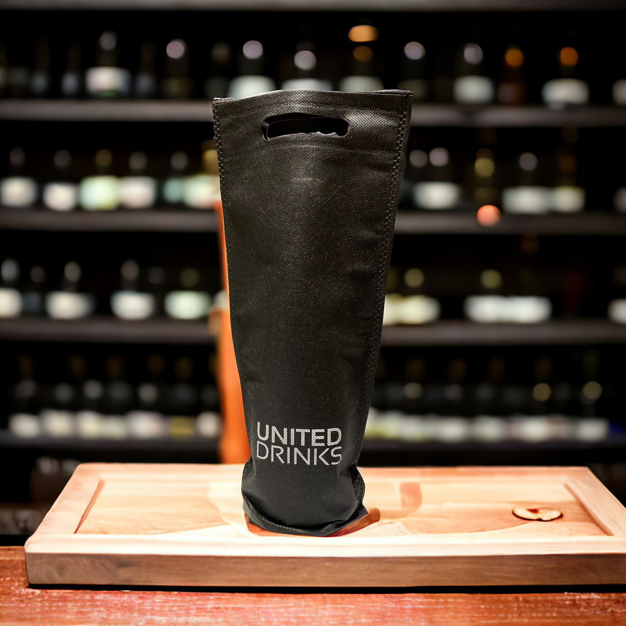 Black United Drinks Non-Woven Bag with Die-cut Handles (60gsm)